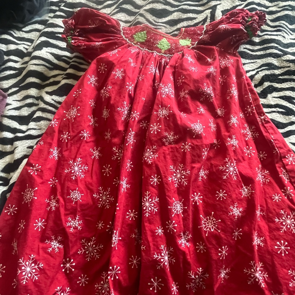 Festive Red Snowflake Kids Dress
